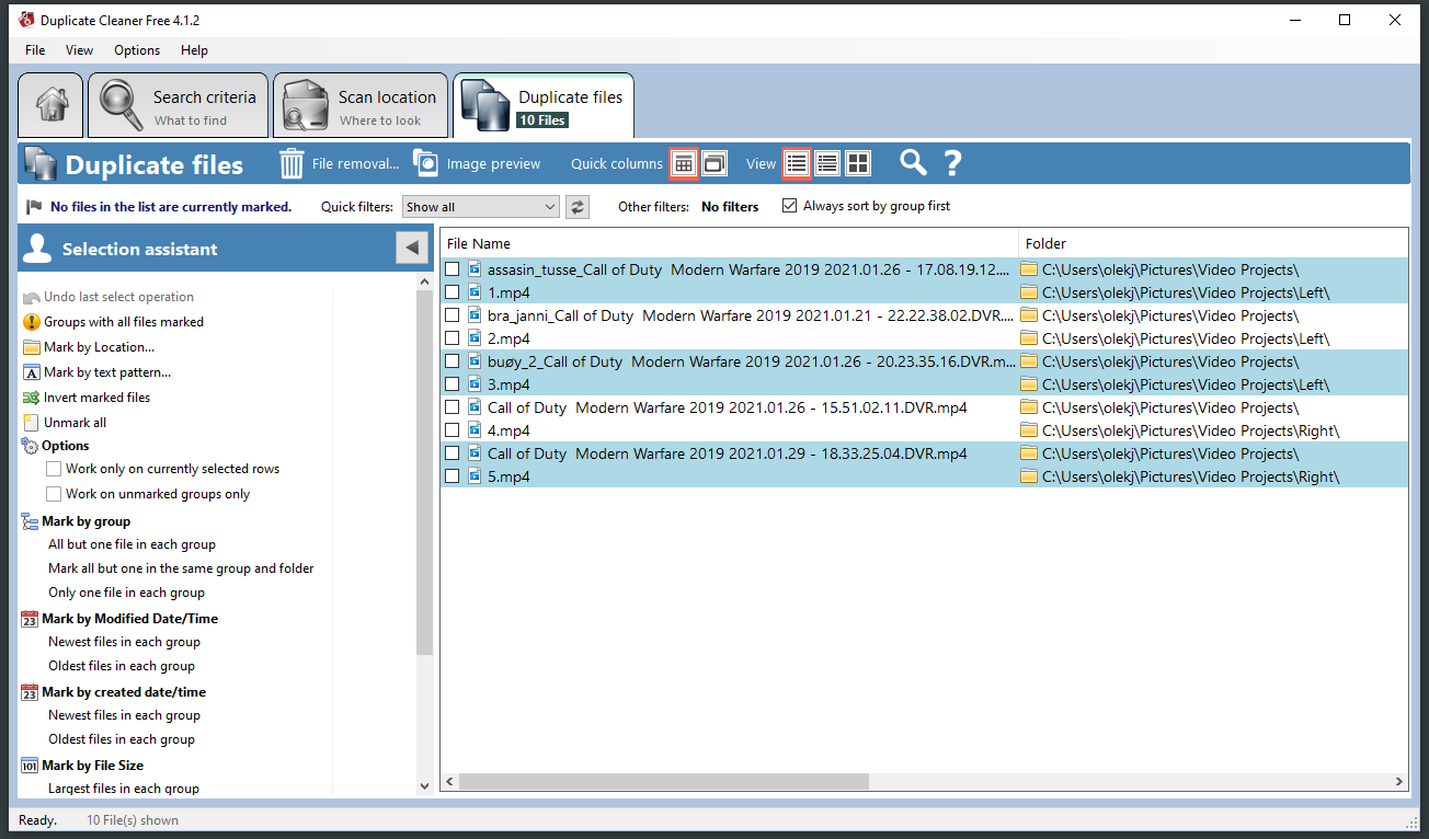 Duplicate Cleaner Free in action.